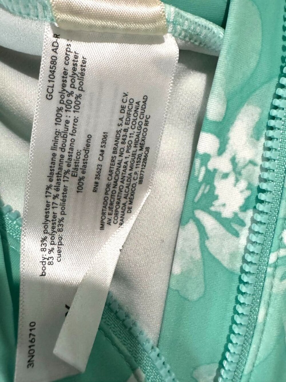 OshKosh Bgosh Girls Floral Long Sleeve One-Piece Swimsuit UPF 50+ Green Size 6/6 - Picture 4 of 7